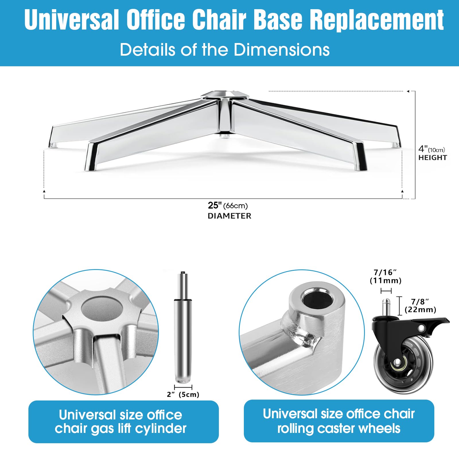 Loodmeo Heavy Duty Office Chair Base Replacement Kit, 3300lbs, 27" Split Removable Universal fit (Prismatic Chair Base Silver)