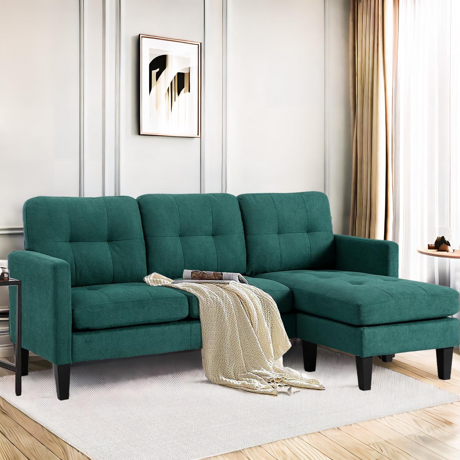 L-Shaped Sectional Modern Sofa - Convertible Sofa Sleeper Sofa Bed Couch Set with Reversible Chaise, Lounge Sofa Modular Cloud Sofa Couch for Living Room Apartment Small Space (Green)