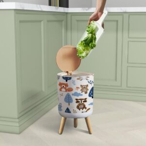 PHAIBHKERP Trash Can with Lid Seamless Pattern Cute Forest Animals Cartoon Style Garbage Can Round Waste Bin Press Cover Dog Proof Wastebasket for Kitchen Bathroom Living Room Nursery 1.8gal