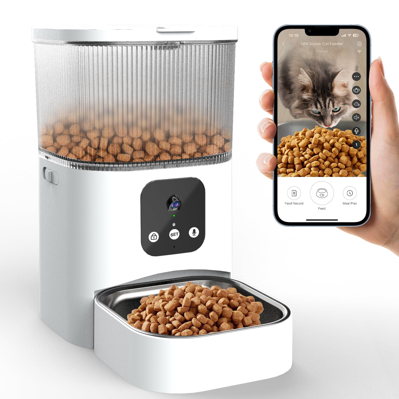 Abdtech Automatic Cat Food Feeder: Pet Food Dispenser - Cat Food Bowl - 3L Automatic Dogs Feeder - Auto Cat Feeder with Camera - Gravity Cats Feeder