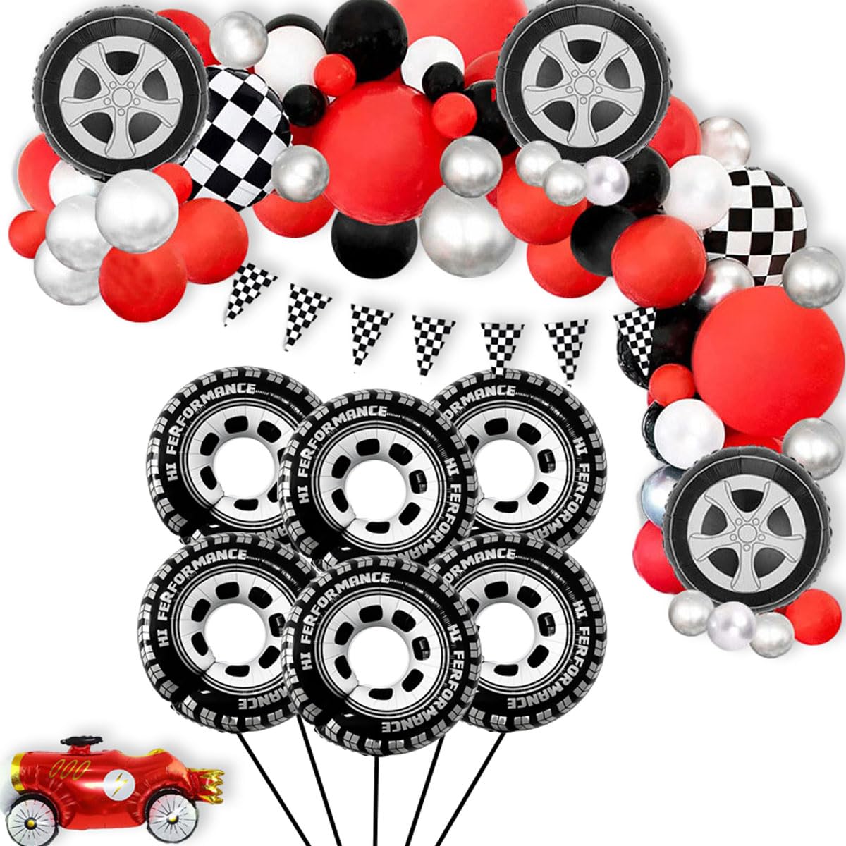 30 Inch Wheel Balloons, Race Car Tire Balloons, Racing Cars Wheels Theme Birthday Party Decorations Supplies for Men and Boys 6Pcs