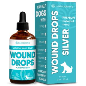 leacademic dog wound drops | drops for dog wound care | dog wound heal | dog wound wash | dog wound cleaner + chlorhexidine | wound wash for dogs | colloidal silver for dogs | 2 oz