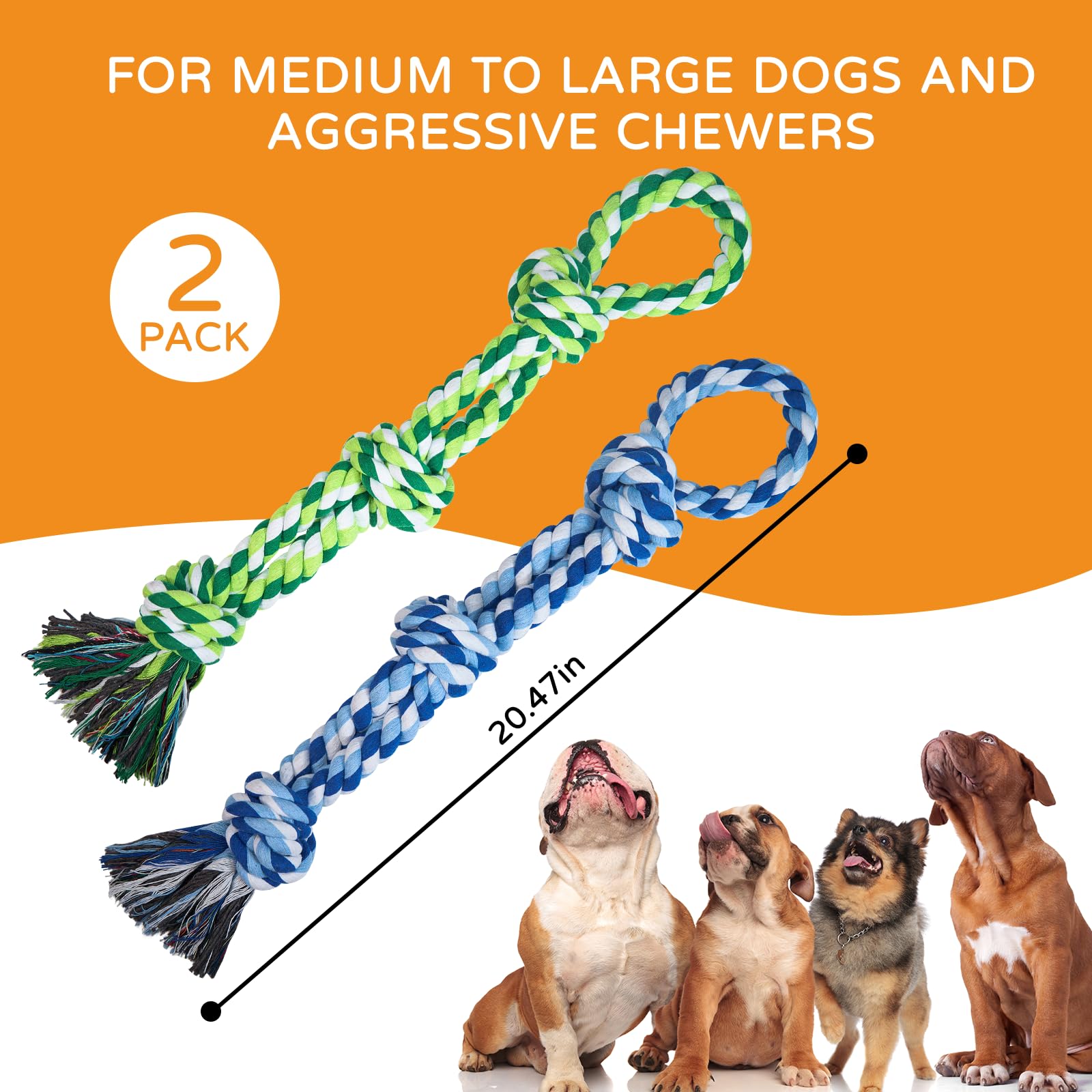 TLAZZ 2 Pack Dog Rope Toys for Medium Large Breed, Nearly Indestructible Dog Chew Toys for Aggressive Chewers, Teeth Cleaning Chew Toys, Dog Tug Toy for Boredom, Dog Rope Toy for Aggressive Chewers