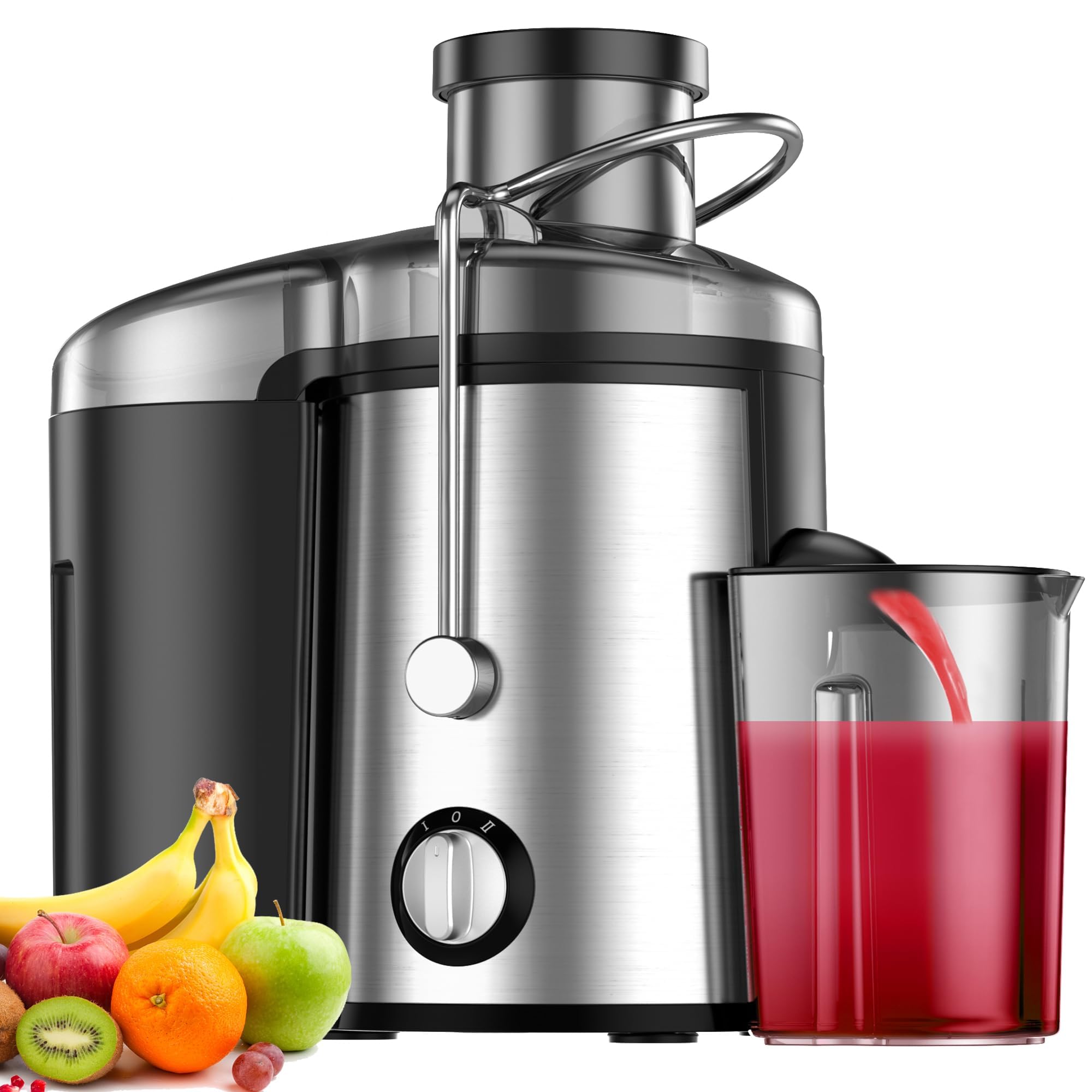 Juicer, 600W Juicer Machine with 3 Inch Wide Chute for Whole Fruits, High Yield Juice Extractor with 3 Speeds, Easy to Clean with Cleaning Brush, Compact Centrifugal Juicer Anti-drip