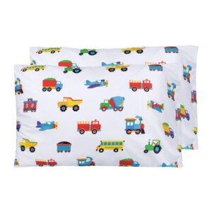 wildkin kids 2-pack 100% cotton pillowcases for boys & girls, soft and breathable fabric pillow kids pillowcase, fits standard size pillow (20 x 30 inches) - trains, planes & trucks