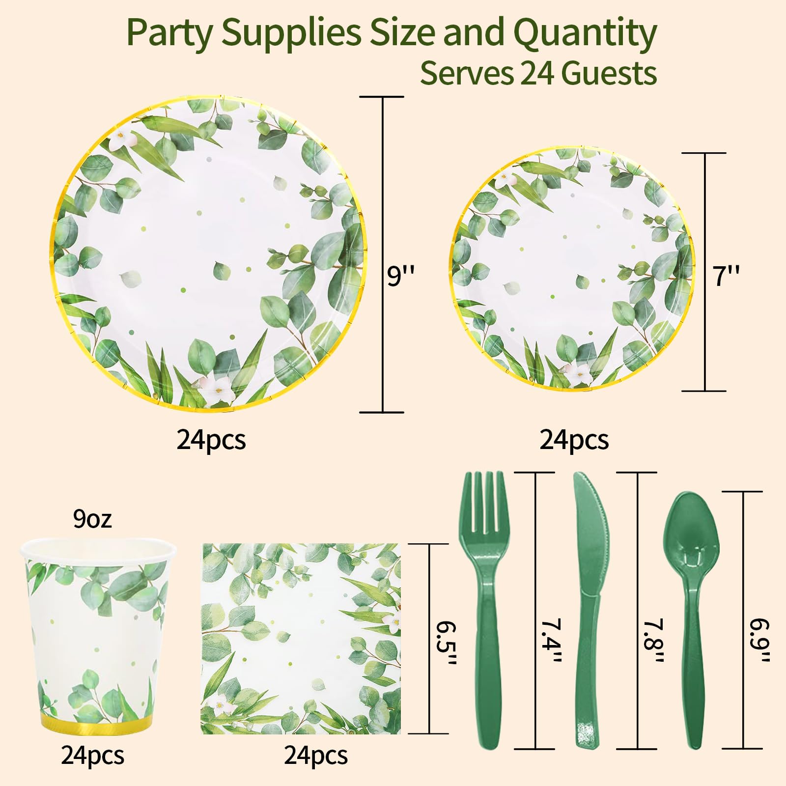 AWLZJZQA 168 Pcs Sage Green Plates and Napkins Party Supplies Serve 24 Eucalyptus Disposable Paper Garden Baby Shower Decorations Bridal Party Plates and Cups and Napkins Sets for Girl Boy Women