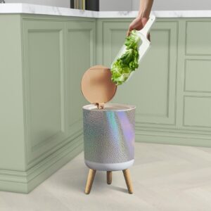 Trash Can with Lid Holograph Holographic texture foil abstract backdrop Iridescent Garbage Can Round Waste Bin Press Cover Dog Proof Wastebasket for Kitchen Bathroom Living Room Nursery 1.8gal, ljt