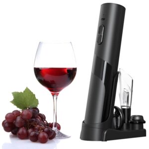 electric wine bottle opener - wine gift set with foil cutter, wine aerator pourer, wine decanter, wine preservation stoppers - corkscrew bottle opener - rechargeable wine saver - wine tasting set