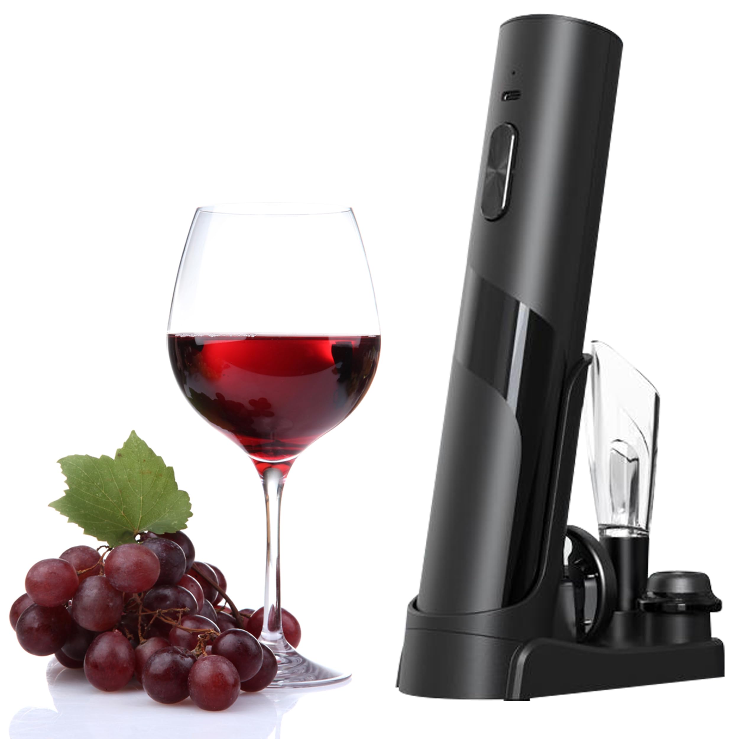 Electric Wine Bottle Opener - Wine Gift Set with Foil Cutter, Wine Aerator Pourer, Wine Decanter, Wine Preservation Stoppers - Corkscrew Bottle Opener - Rechargeable Wine Saver - Wine Tasting Set