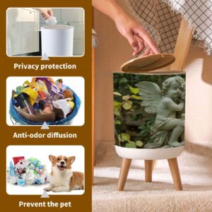 PHAIBHKERP Trash Can with Lid Cute Kissed Couple Cupid Garden Angel Lights Pictures Garbage Can Round Waste Bin Press Cover Dog Proof Wastebasket for Kitchen Bathroom Living Room Nursery 1.8gal