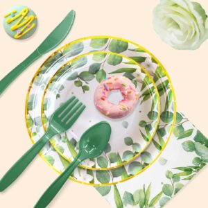 AWLZJZQA 168 Pcs Sage Green Plates and Napkins Party Supplies Serve 24 Eucalyptus Disposable Paper Garden Baby Shower Decorations Bridal Party Plates and Cups and Napkins Sets for Girl Boy Women