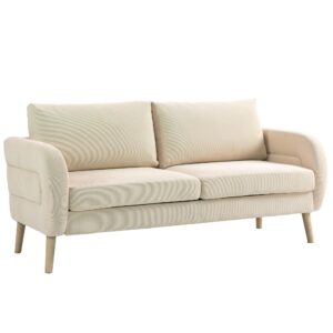 catmix loveseat sofa, modern corduroy couches for living room, comfy upholstered love seats for living room small spaces easy to install 2-seater with wooden legs for apartment,office (beige)