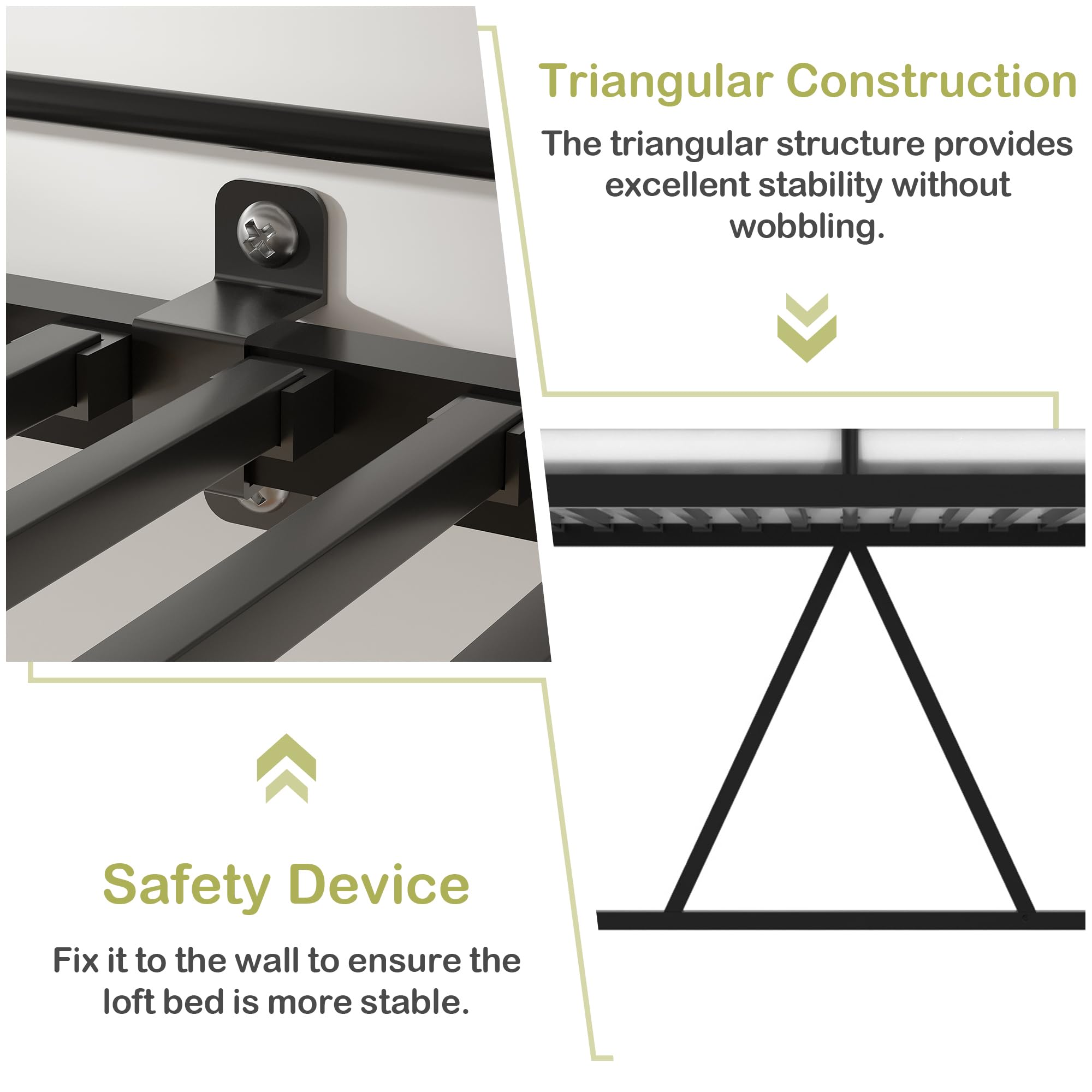 VECELO Loft Bed Twin Size, Metal Bedframe with Removable Ladder and Safety Guardrail, No Box Spring Needed, Space Saving, Noise Free, Black