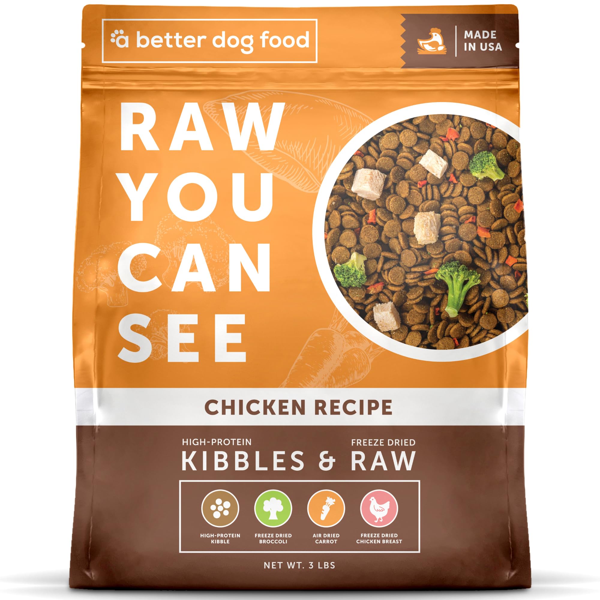 A Better Dog Food | Chicken Dry Dog Food | Raw You Can See | High Protein Kibble + Freeze Dried Raw Dog Food