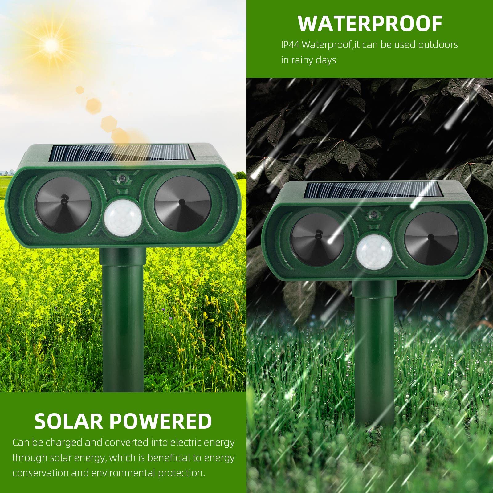 4 Pack Solar Animal Repellent Ultrasonic Cat Repellent Outdoor Deer Repellent Devices with Motion Sensor Animal Deterrent Solar Animal Repeller Keep Squirrel Rabbit Raccoon Skunk Out of Yard(Green)