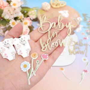 BABY Shower Script Table Confetti - Baby In Bloom Confetti Shower Decor, Floral Bodysuit Scatter Confetti, Flower Baby Gender Reveal Party Decorations, Glitter Confetti Photo Props (BABY GIRL PINK)