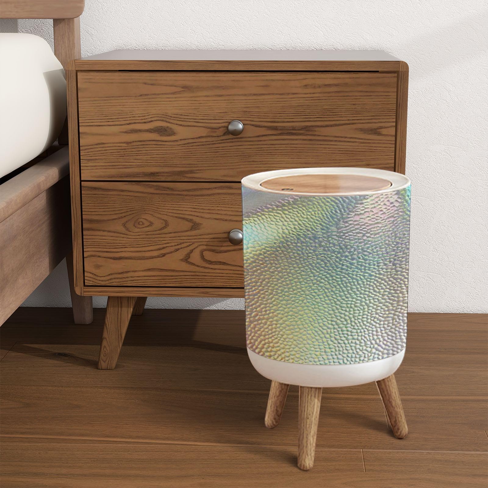 Trash Can with Lid Holograph Holographic texture foil abstract backdrop Iridescent Garbage Can Round Waste Bin Press Cover Dog Proof Wastebasket for Kitchen Bathroom Living Room Nursery 1.8gal, ljt