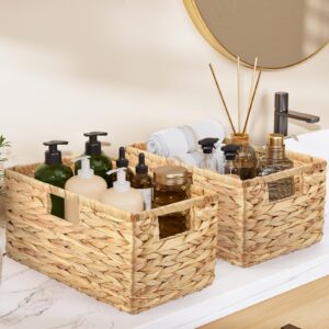 xlhomo wicker storage basket, 2-piece woven baskets for storage, pantry baskets for organizing, water hyacinth storage cube with handles, storage baskets for organizing pantry bedroom