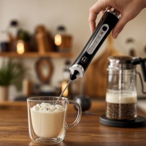 Rechargeable Handheld Milk Frother - Electric Foam Maker - Portable Coffee Frother Wand with 2 Heads - Stainless Steel Electric Whisk for Coffee, Latte, Cappuccino, Macchiato, Hot Chocolate (Black)