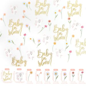 BABY Shower Script Table Confetti - Baby In Bloom Confetti Shower Decor, Floral Bodysuit Scatter Confetti, Flower Baby Gender Reveal Party Decorations, Glitter Confetti Photo Props (BABY GIRL PINK)