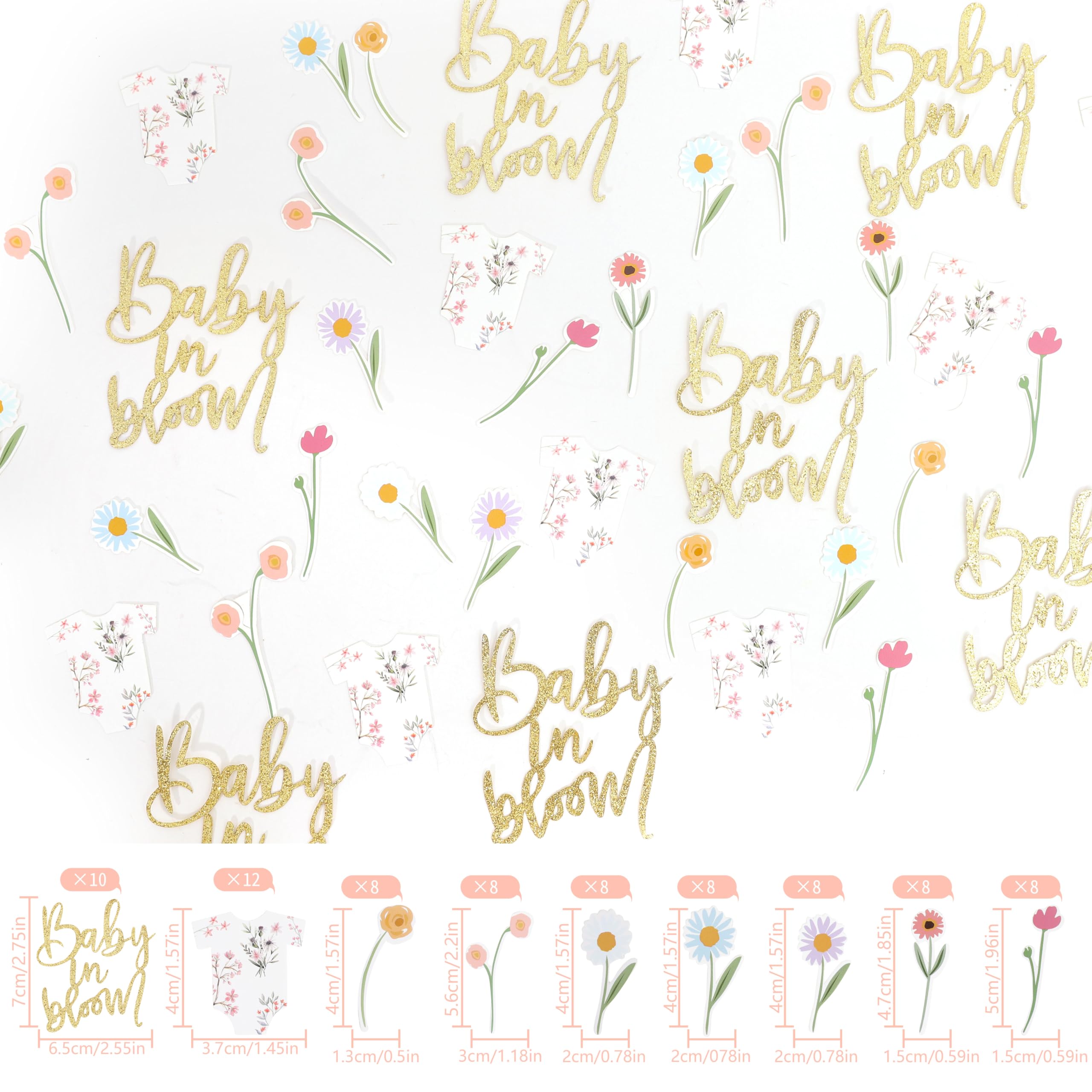 BABY Shower Script Table Confetti - Baby In Bloom Confetti Shower Decor, Floral Bodysuit Scatter Confetti, Flower Baby Gender Reveal Party Decorations, Glitter Confetti Photo Props (BABY GIRL PINK)