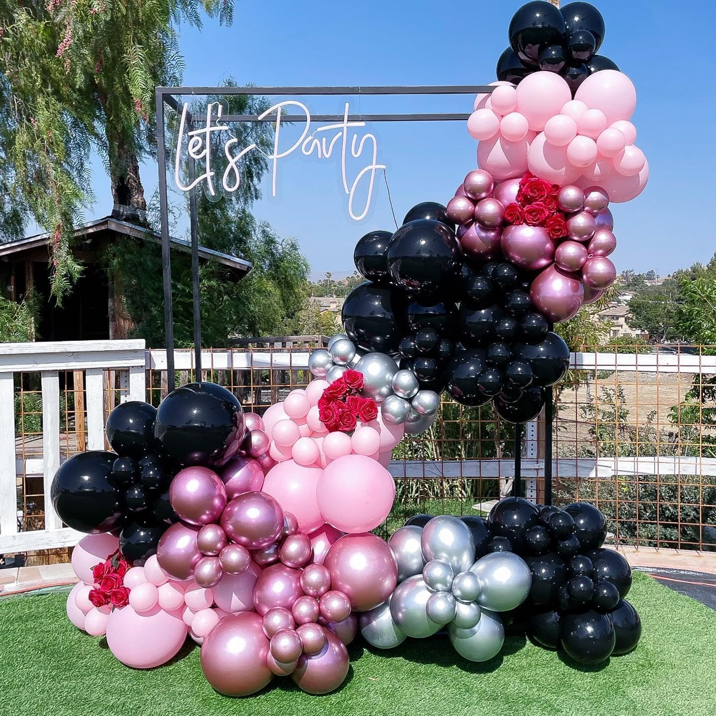 HKYOOD 148Pcs Pink and Black Balloons Garland Arch Kit - 5 10 12 18 inch Hot Pink Black Light Pink Metallic Pink Latex Balloon for Birthday Baby Shower Bridal Shower Wedding Princess Party Decorations