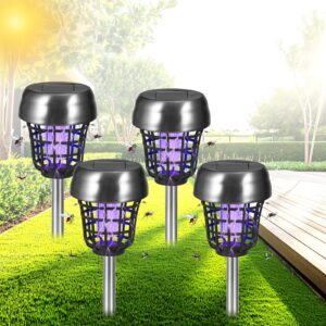 jahy2tech solar bug zapper outdoor mosquito zapper mosquito killer lamp for patio backyard garden pathway insect mosquito repellent purple and white light (4)