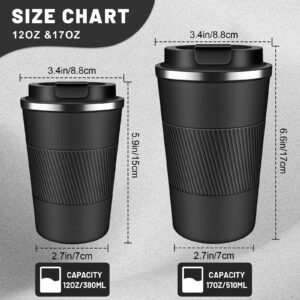 Insulated Coffee Tumblers with Flip Lid 12oz / 17oz, Stainless Steel Travel Coffee Mug Leak Proof, Vacuum Insulated Coffee Mug Thermos Cup, Keeps Cold and Hot for Coffee Tea