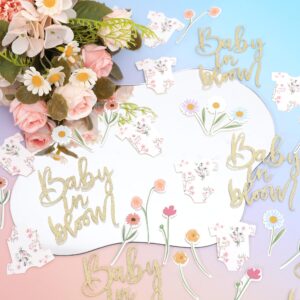 BABY Shower Script Table Confetti - Baby In Bloom Confetti Shower Decor, Floral Bodysuit Scatter Confetti, Flower Baby Gender Reveal Party Decorations, Glitter Confetti Photo Props (BABY GIRL PINK)