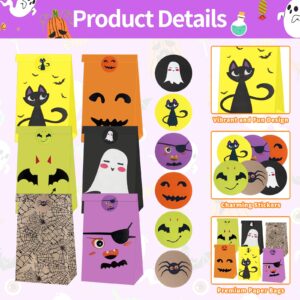 24 Pcs Halloween Treat Bags Set with Stickers, Assorted Paper Gift Candy Bags Including Ghosts, Cats, Pumpkins, and Spiders Designs for Trick-or-Treat, Goodie Bags, Party Favors, and Classroom Gifts