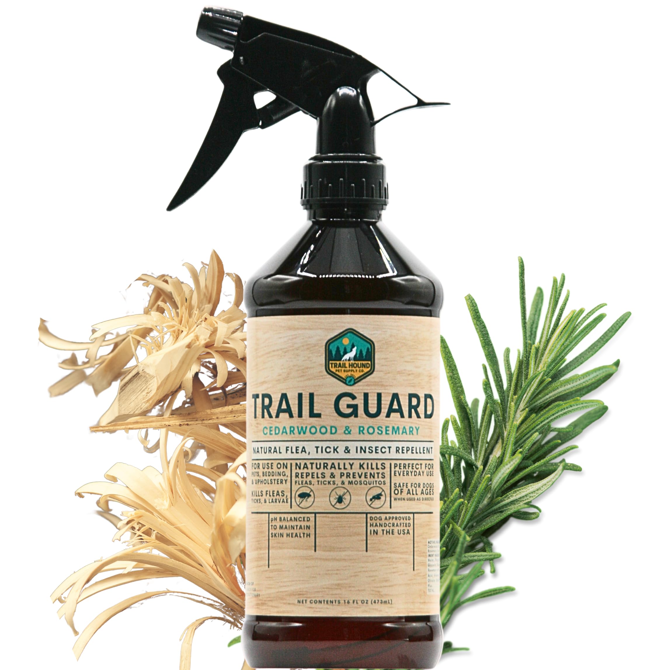 Trail Guard Natural Extra Strength Insect, Flea and Tick Spray for Dogs, Cats, People & Home - 16oz Plant-Based Insect & Tick Repellent for Dogs - Kid Safe - DEET Free (16oz)