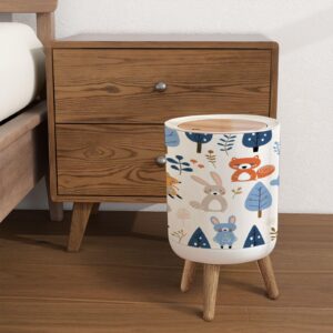 PHAIBHKERP Trash Can with Lid Seamless Pattern Cute Forest Animals Cartoon Style Garbage Can Round Waste Bin Press Cover Dog Proof Wastebasket for Kitchen Bathroom Living Room Nursery 1.8gal