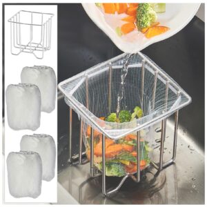 kitchen sink strainer with sink basket holder and 200 sink strainer net bag, mesh sink strainers for kitchen sink food catcher, sink trash catcher for garbage leftovers etc. (201)