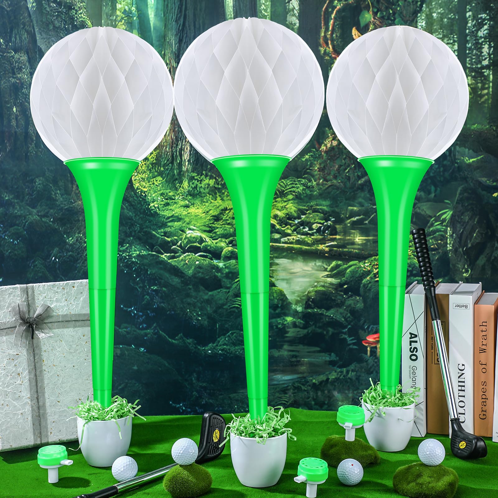 Blueweenly 8 Set Golf Table Centerpieces Golf Decorations for Party Include 8 Pcs 10 Inch Paper Honeycomb Balls and 8 Pcs Vuvuzela Plastic Trumpet DIY for Golf Bridal Shower End of Year Banquet