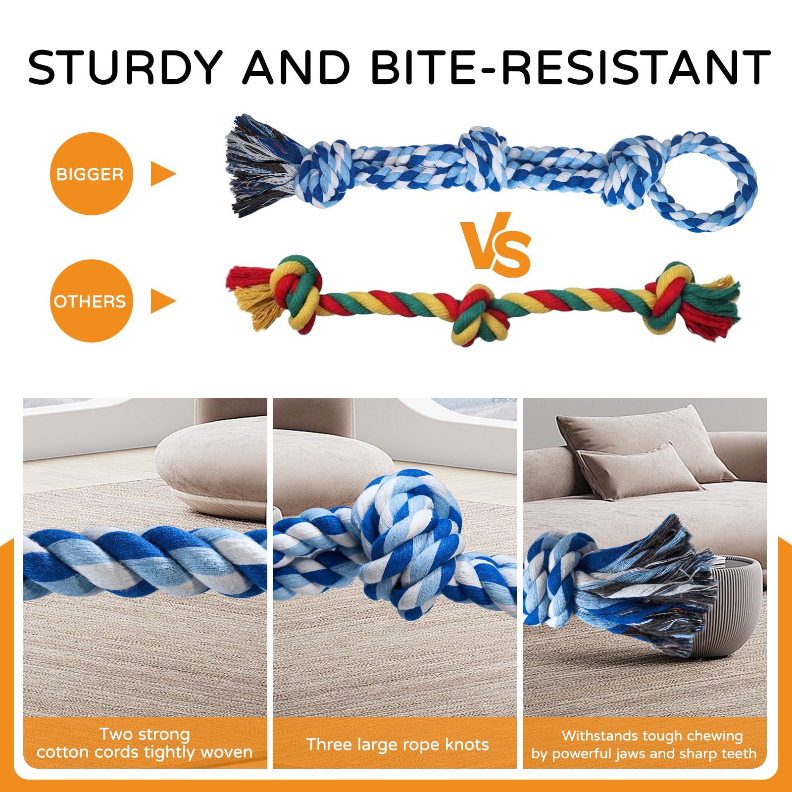 TLAZZ 2 Pack Dog Rope Toys for Medium Large Breed, Nearly Indestructible Dog Chew Toys for Aggressive Chewers, Teeth Cleaning Chew Toys, Dog Tug Toy for Boredom, Dog Rope Toy for Aggressive Chewers