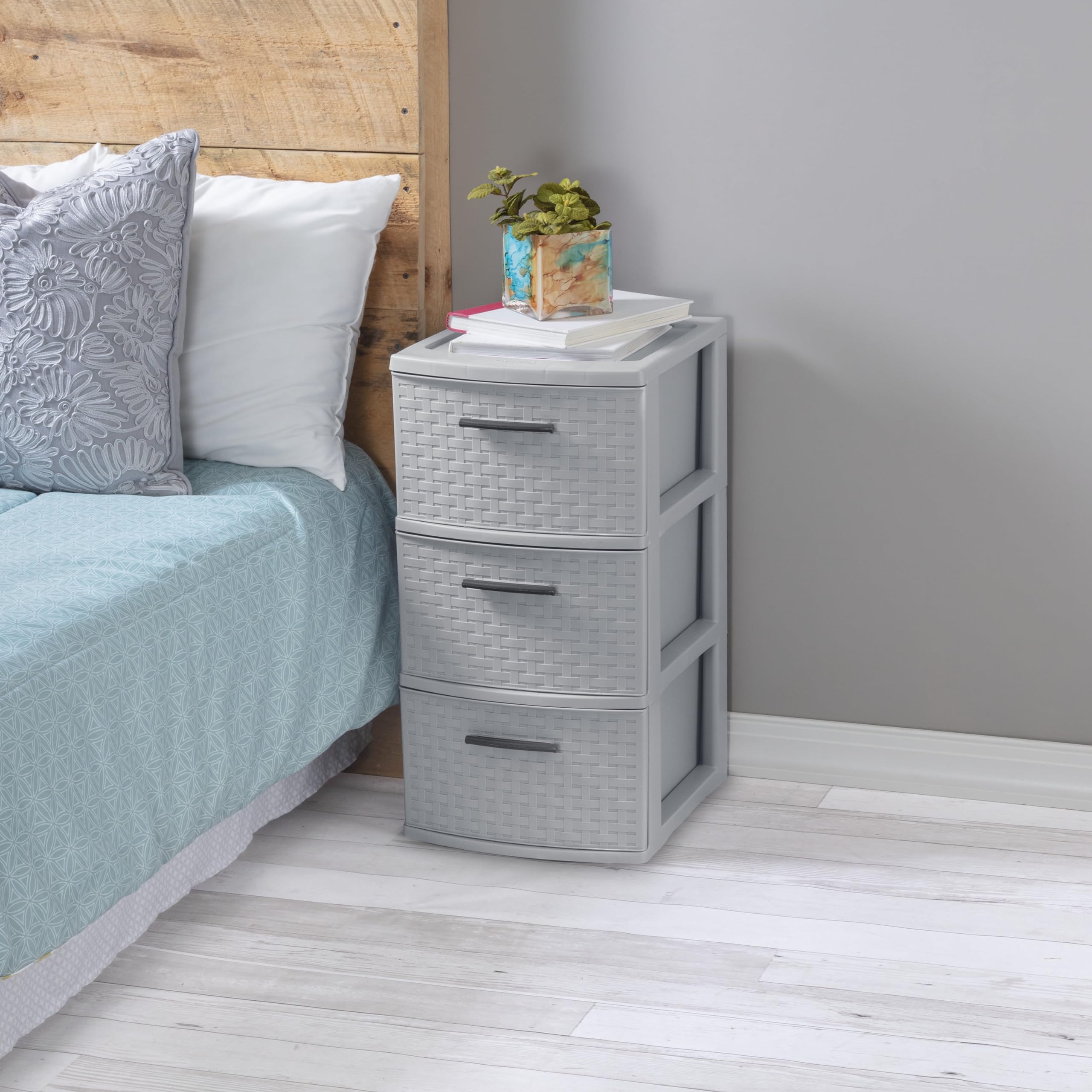 AYOYZ 3 Drawer Weave Tower Plastic, Cement