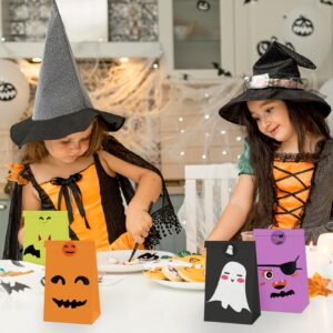 24 Pcs Halloween Treat Bags Set with Stickers, Assorted Paper Gift Candy Bags Including Ghosts, Cats, Pumpkins, and Spiders Designs for Trick-or-Treat, Goodie Bags, Party Favors, and Classroom Gifts