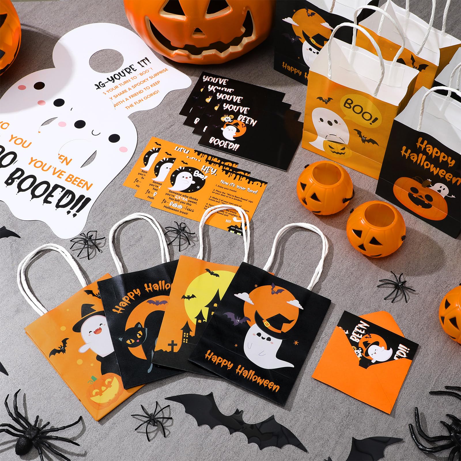 Watersay 24 Set Halloween You've Been Booed Ghost Bag Starter Kit with 24 Boo Gift Bags 24 Cardstock 24 We've Been Booed Doorknob Hangers 24 Envelopes for Neighbors Coworkers Friends (Classic Style)