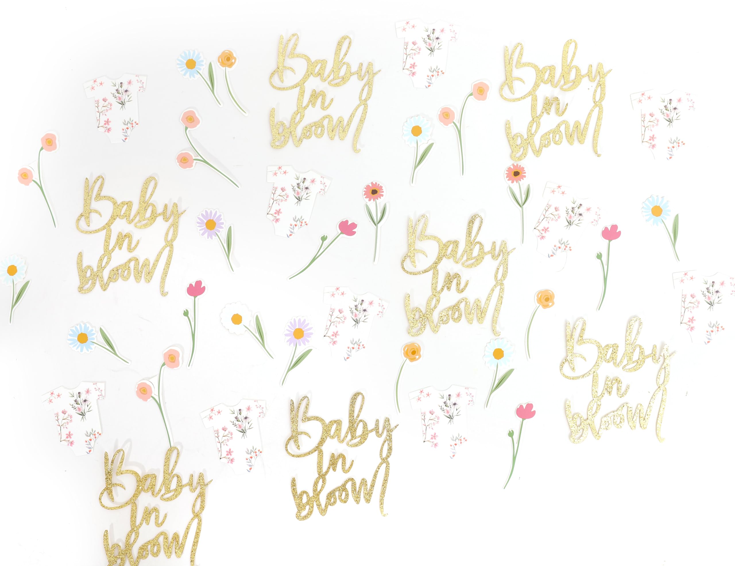 BABY Shower Script Table Confetti - Baby In Bloom Confetti Shower Decor, Floral Bodysuit Scatter Confetti, Flower Baby Gender Reveal Party Decorations, Glitter Confetti Photo Props (BABY GIRL PINK)