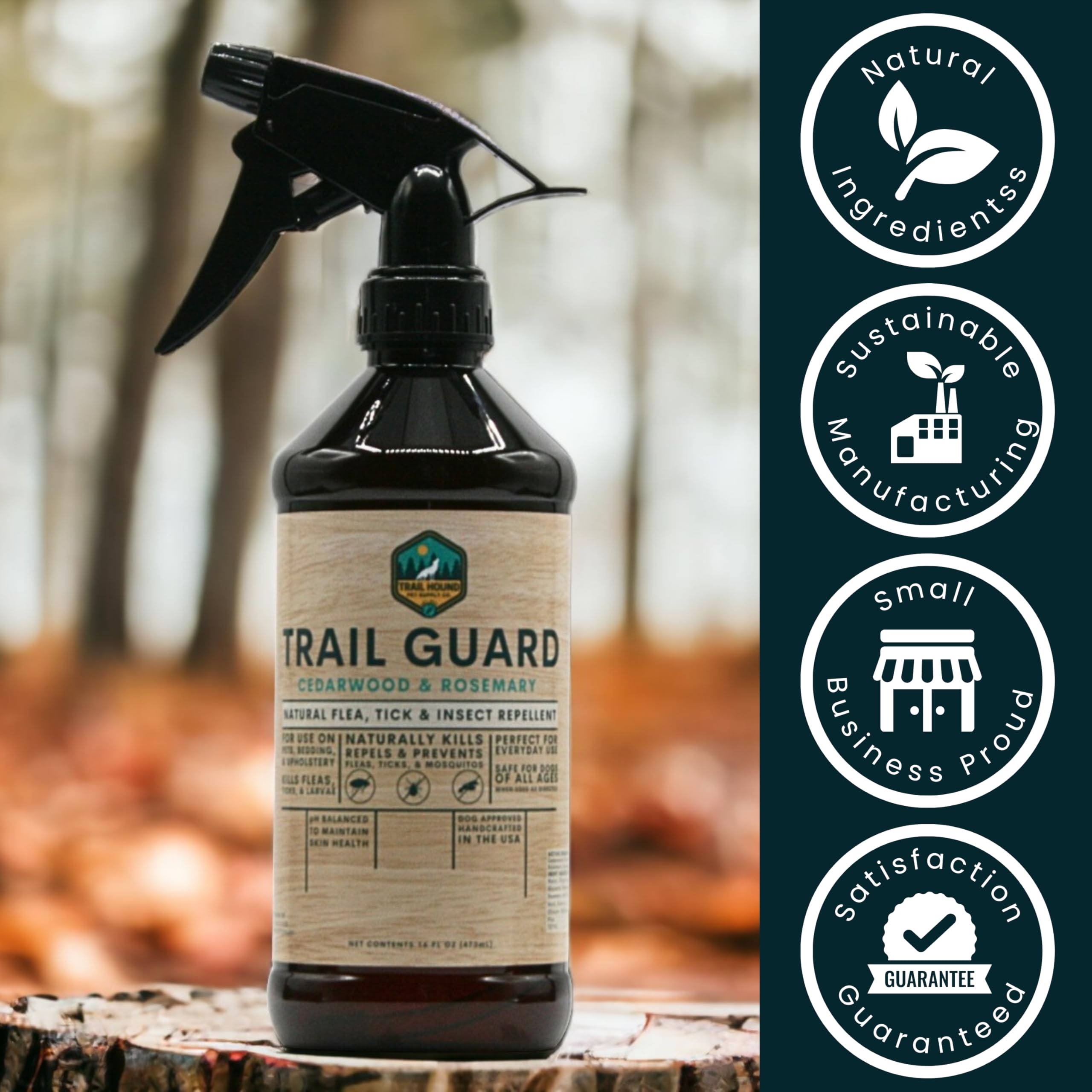 Trail Guard Natural Extra Strength Insect, Flea and Tick Spray for Dogs, Cats, People & Home - 16oz Plant-Based Insect & Tick Repellent for Dogs - Kid Safe - DEET Free (16oz)