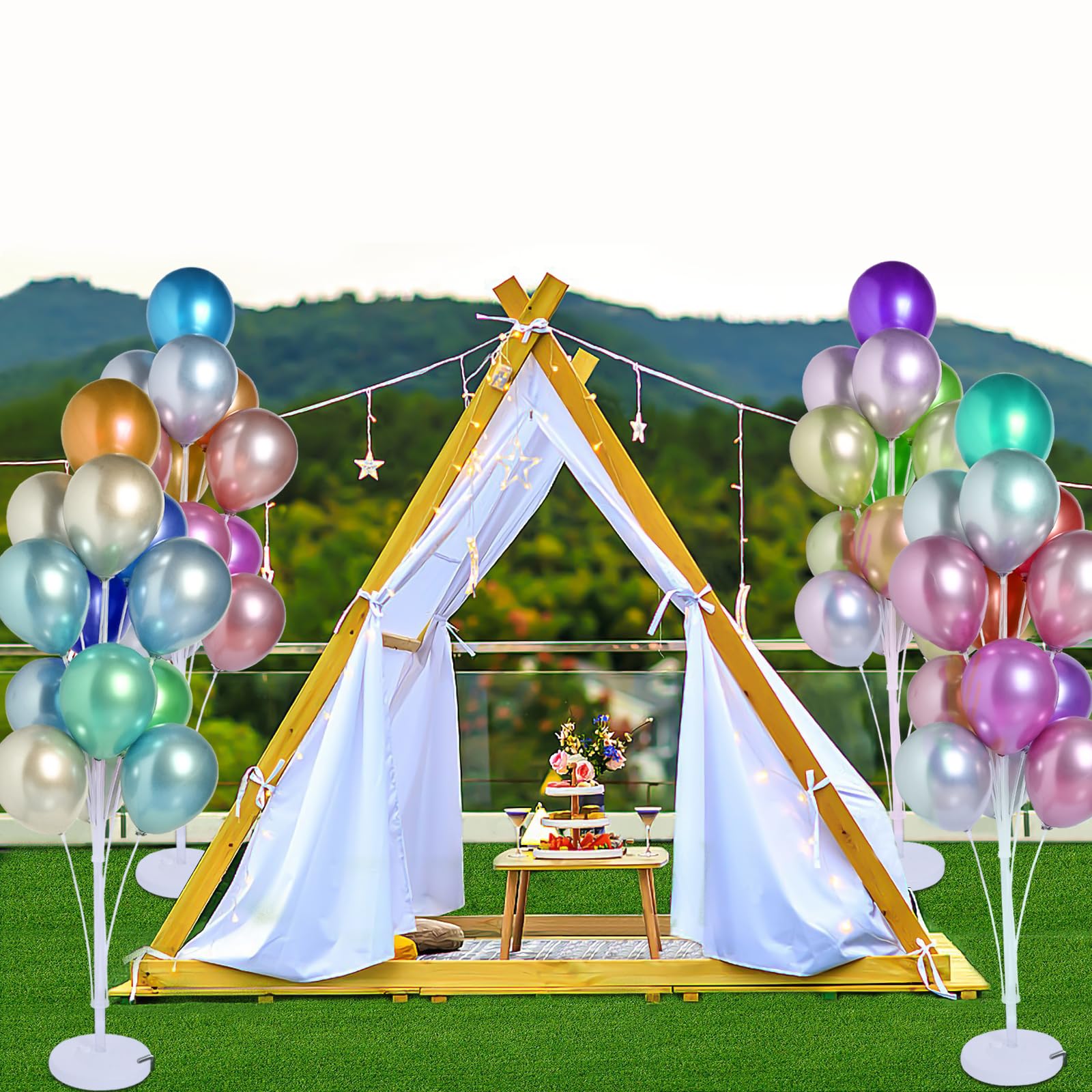 KATBUU 4 Sets of Balloon Stand Kit - 62in Balloon Stands with Base, Balloon Sticks, Decorations for Party Birthday Wedding Baby Shower Gender Reveal Graduation