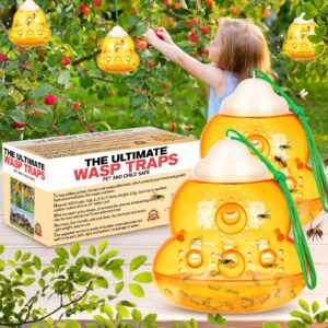 wasp trap outdoor hanging, bee traps catcher, effective outdoor wasp killer insect catcher, new upgrade non-toxic reusable hornet yellow jacket trap (orange, 2 pack)