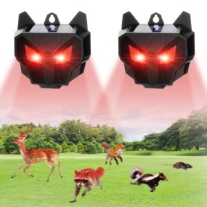 reoasis solar animal repellent outdoor, 2 pack waterproof coyote deterrent for chicken coop farm garden yard, predator lights for racoon skunk deer coyote fox