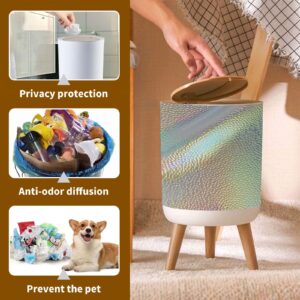 Trash Can with Lid Holograph Holographic texture foil abstract backdrop Iridescent Garbage Can Round Waste Bin Press Cover Dog Proof Wastebasket for Kitchen Bathroom Living Room Nursery 1.8gal, ljt