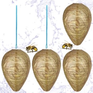 waterproof wasp nest decoy hanging wasp nest 4 pack with adjustable hanging strings (4 pcs) | stay away from wasps hornets yellow jackets | waterproof for ourdoor, home, backyard and garden