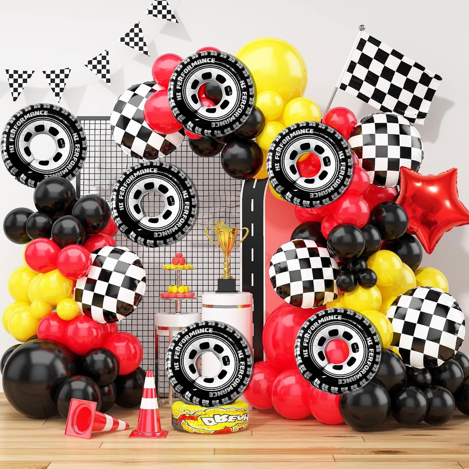 30 Inch Wheel Balloons, Race Car Tire Balloons, Racing Cars Wheels Theme Birthday Party Decorations Supplies for Men and Boys 6Pcs