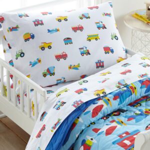 Wildkin Kids 2-Pack 100% Cotton Pillowcases for Boys & Girls, Soft and Breathable Fabric Pillow Kids Pillowcase, Fits Standard Size Pillow (20 x 30 Inches) - Trains, Planes & Trucks