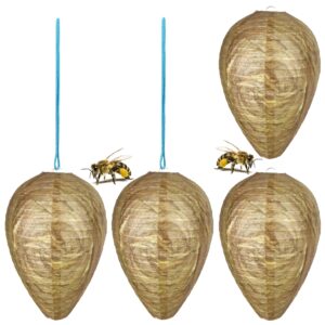 wasp nest decoy hanging wasp nest 4 pack with adjustable hanging strings (4 pcs) | stay away from wasps hornets yellow jackets for ourdoor, home, backyard and garden