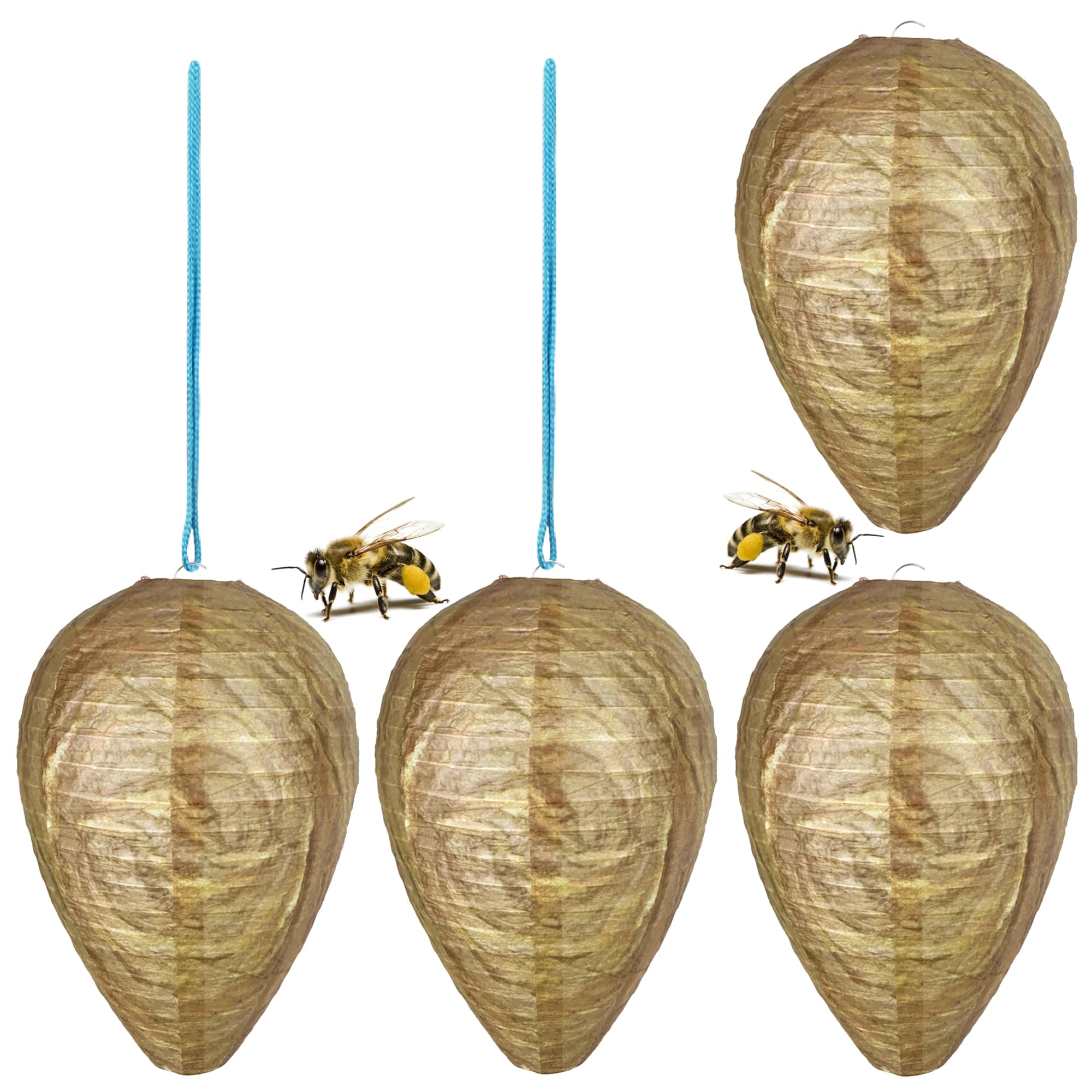 Wasp Nest Decoy Hanging Wasp Nest 4 Pack with Adjustable Hanging Strings (4 Pcs) | Stay Away from Wasps Hornets Yellow Jackets for Ourdoor, Home, Backyard and Garden