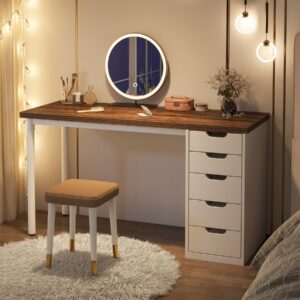 tribesigns 47 inches vanity desk with 5 drawers, rustic brown makeup vanity table dressing table with storage, modern simple computer desk for women, girls